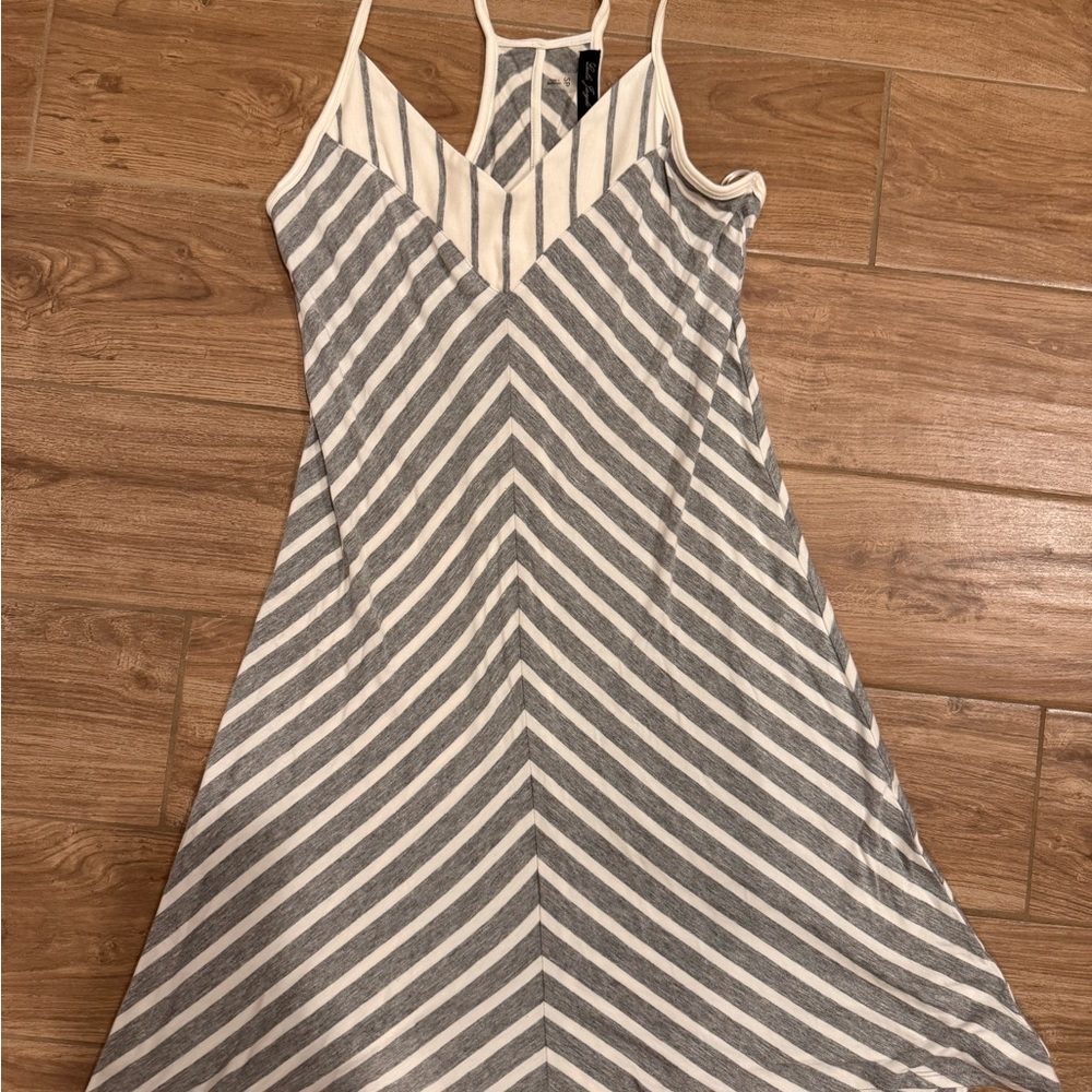 Laila Jayde Gray and White Spaghetti Strap Sundress